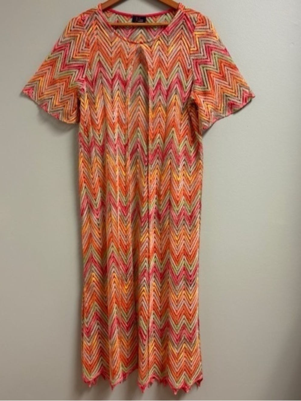 Chevron Knit Maxi Dress in Orange, Pink & Cream
